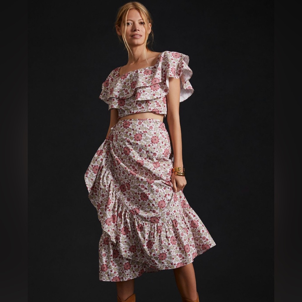 New Anthropologie Forever that Girl Wrap Midi Skirt and blouse Set Size Small